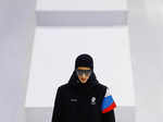 Models showcase uniforms of the Russian Olympics athletes designed by ZASPORT