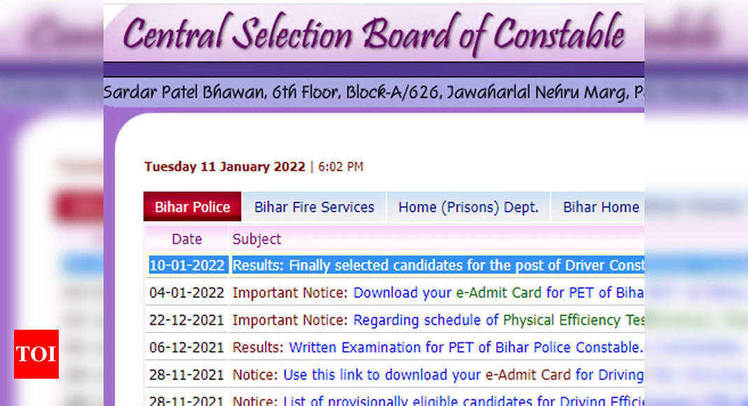 CSBC Bihar Police Driver Constable final result 2022 announced, download here