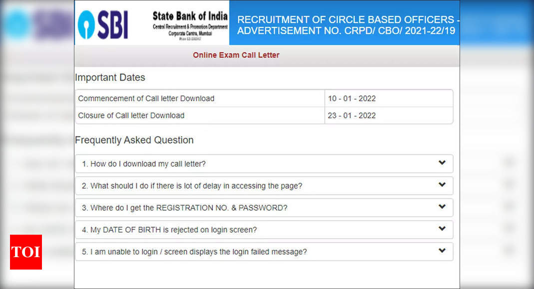 SBI CBO Call Letter 2022 released, download here