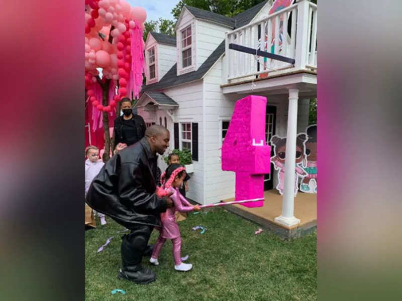 Kanye West reaches at daughter Chicago West, Stormi Webster's birthday party