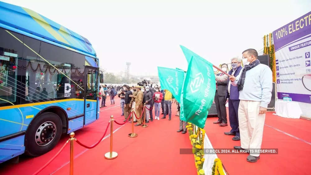 In photos: Delhi CM Arvind Kejriwal flags of DTC's first electric bus