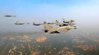 In a first on R-Day, largest-ever fleet of 75 aircraft dominates skies; aerial view from cockpit shown at flypast