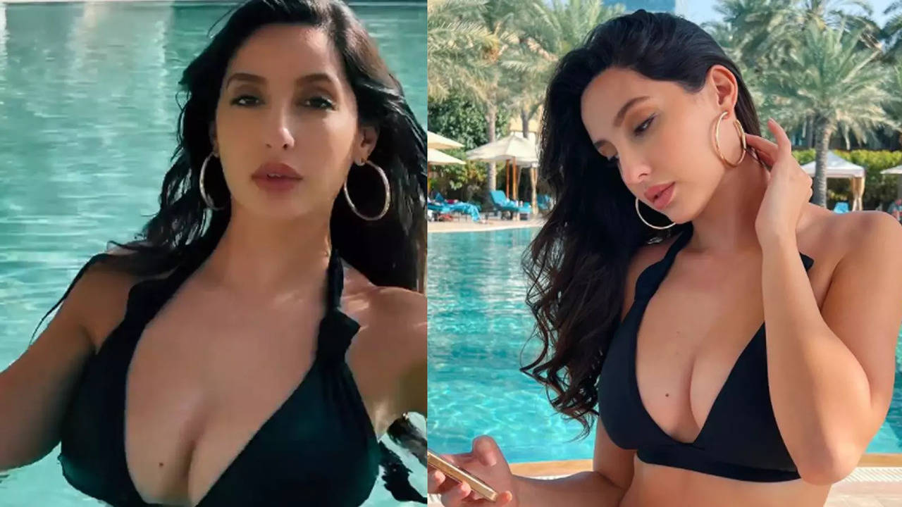 Nora Fatehi takes a dip in pool in black swimsuit, shows off her
