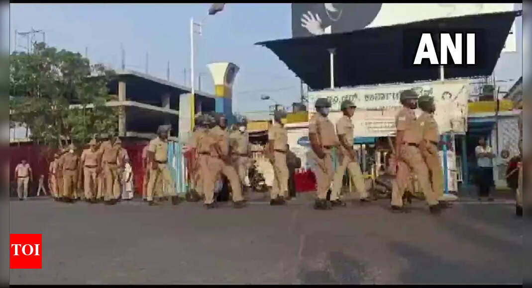 Hijab row: Flag march in Udupi ahead of school reopening