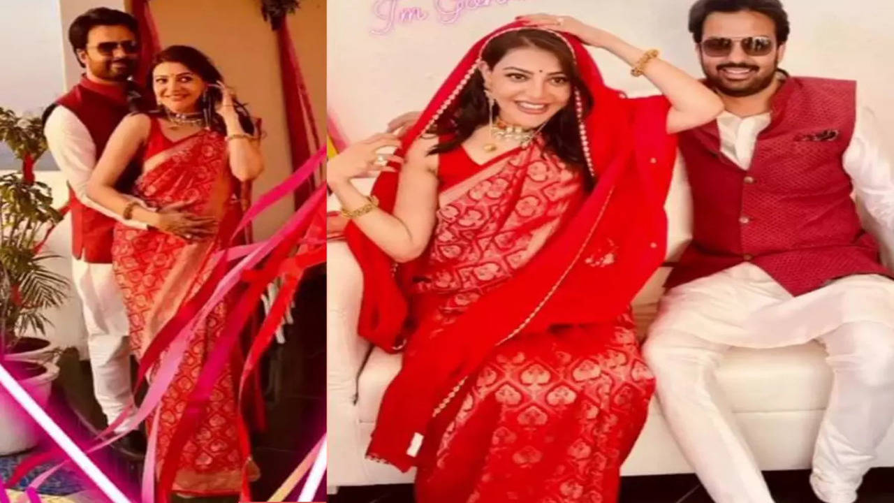 Pregnant Kajal Aggarwal in red silk saree at her baby shower. Beautiful  pics - India Today