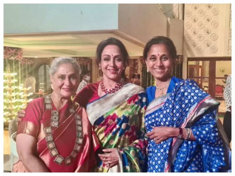Hema Malini strikes a pose with friend Jaya Bachchan as they get together at Anmol Ambani's wedding – See pics