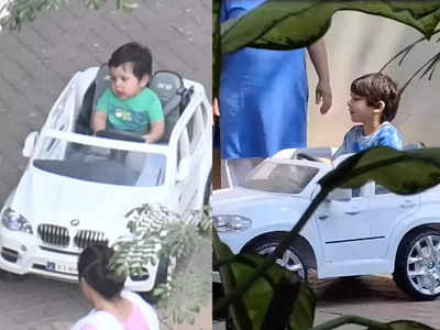 Jeh Ali Khan takes big brother Taimur Ali Khan's car for a spin- Exclusive Pics