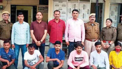 Six accused, including mastermind Vishal Jogi (4th from left), in police custody in the city on Tuesday