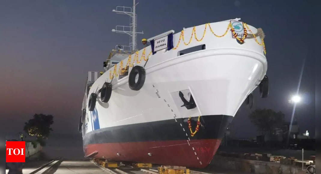 Indian coast guard launches auxiliary barge Urja Prabha | India News – Times of India