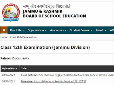 JKBOSE Class 10th & 12th Date Sheet 2022 For Summer Zone Released ...