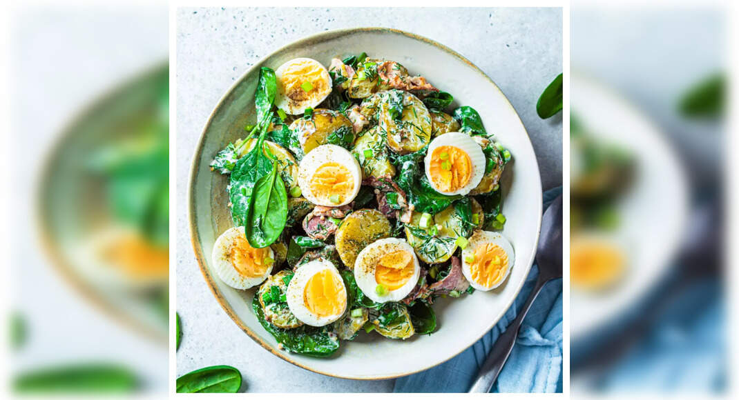 Egg Spinach Salad Recipe: How to Make Egg Spinach Salad Recipe | Homemade Egg Spinach Salad Recipe