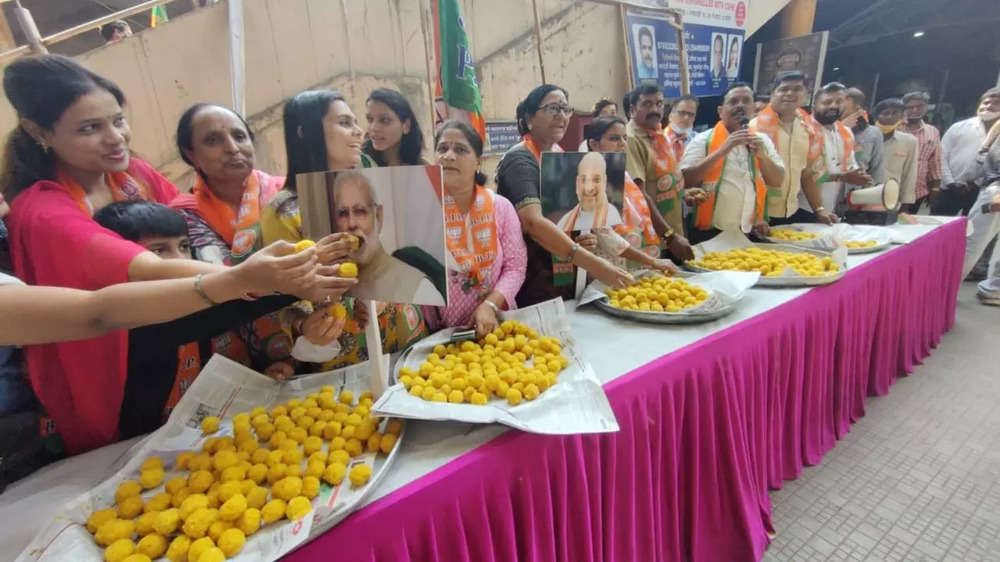 BJP workers celebrate party's win in assembly polls