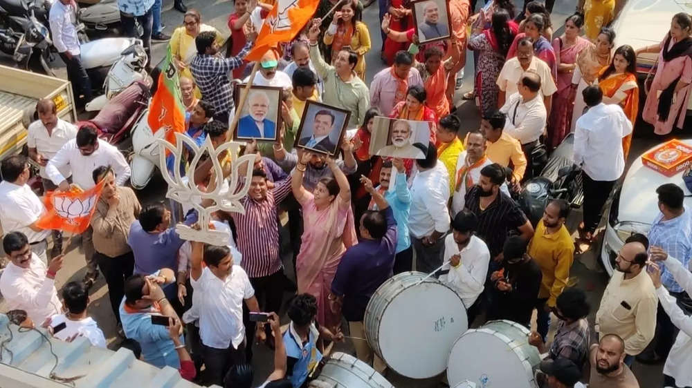 BJP workers celebrate party's win in assembly polls