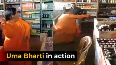 On cam: Former Chief Minister of Madhya Pradesh Uma Bharti spotted throwing stones at a wine shop in Bhopal
