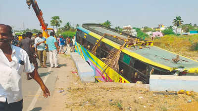 2 dead, 40 injured after bus falls into pit near Sankari