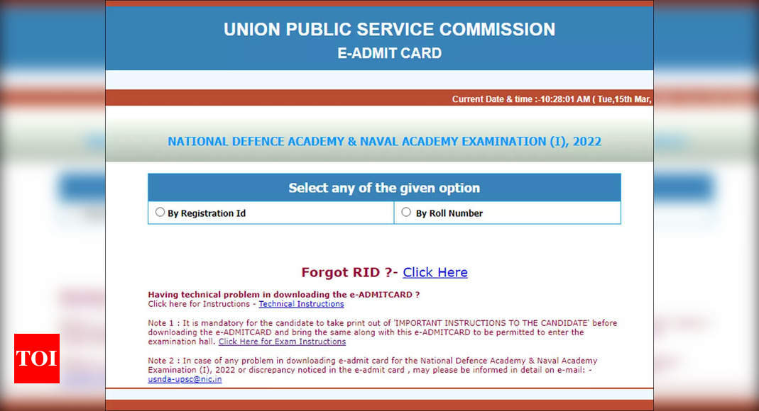 UPSC releases NDA & NAE I Admit Card 2022 at upsc.gov.in, download here – Times of India