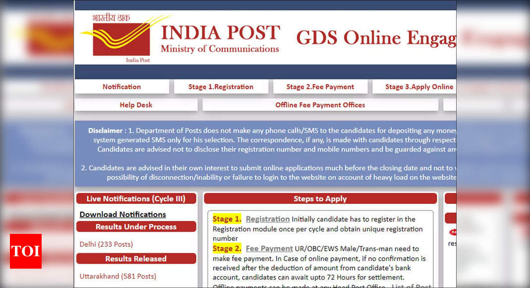 India Post GDS result 2021 for Uttarakhand Cycle III announced, download here – Times of India