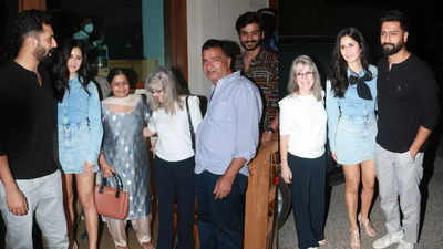 Vicky Kaushal and Katrina Kaif pose with their families for a perfect picture after enjoying dinner at Mumbai restaurant