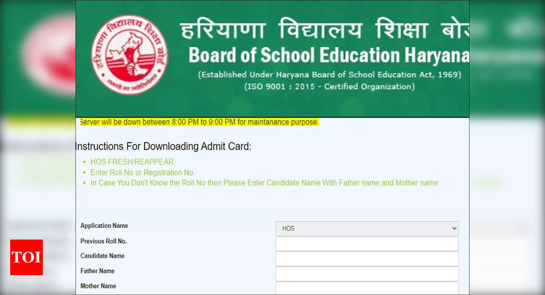 HBSE Haryana Board Class 10 & 12 Admit Card 2022 released @bseh.org.in, direct link – Times of India