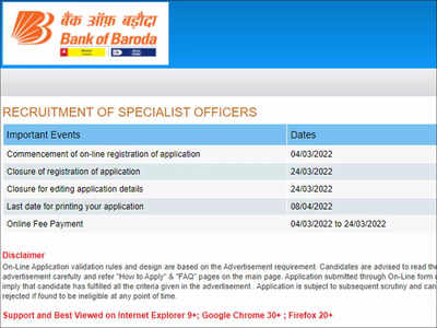 BOB SO Recruitment 2022: Last date to apply for 105 Specialist Officer posts today, apply here