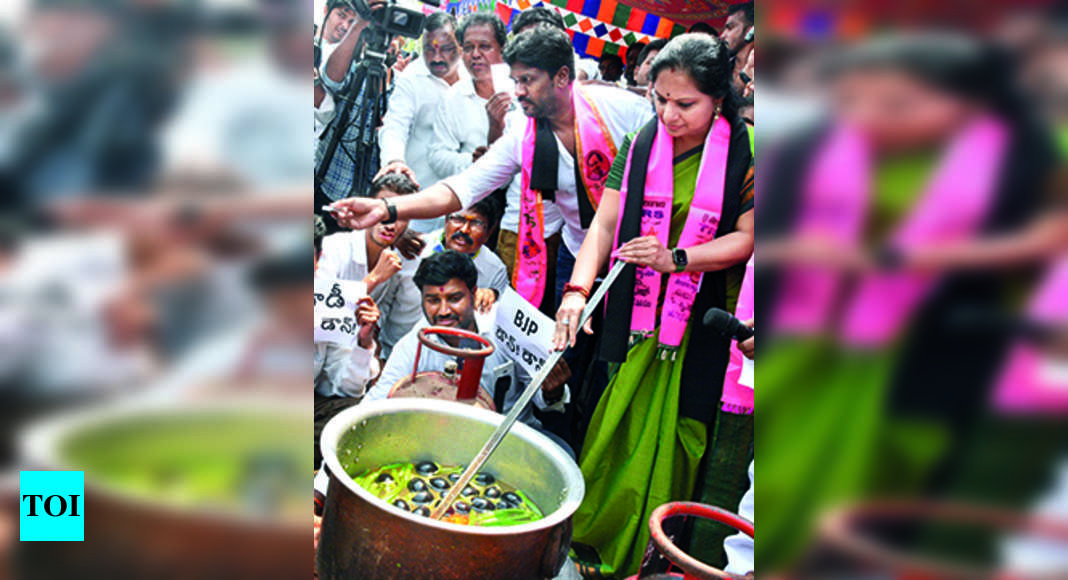 Lpg Trs Holds Protests Againsthike In Fuel Lpg Prices Hyderabad News Times Of India