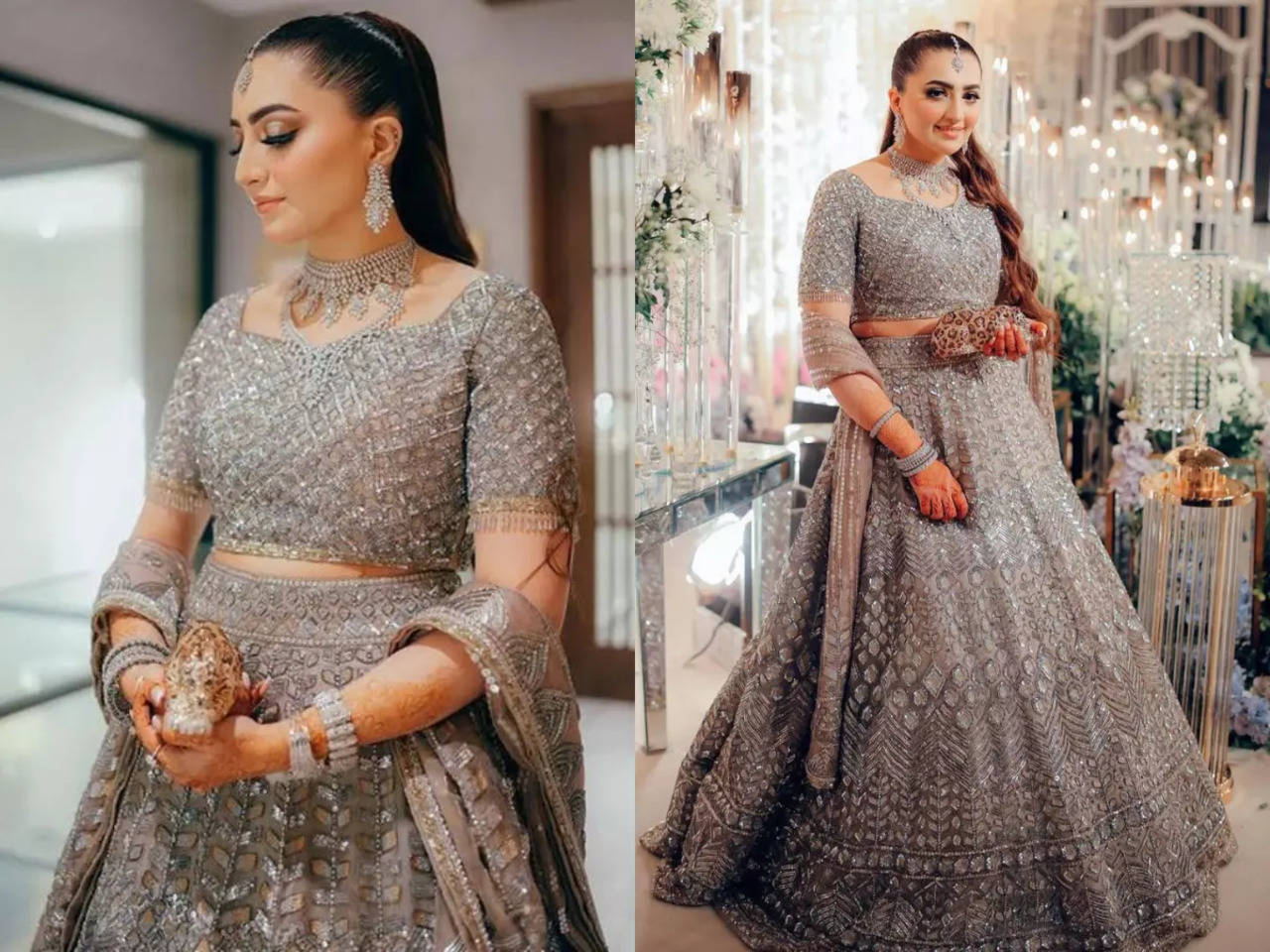 This Pakistani bride wore a silver-beige Manish Malhotra lehenga ...