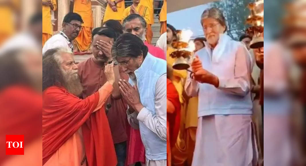Amitabh Bachchan meets Chidananda Saraswati as he performs Ganga aarti and puja at Rishikesh-WATCH – Times of India
