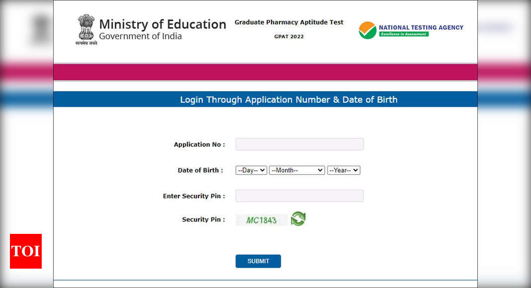 GPAT 2022 Admit Card released at gpat.nta.nic.in, check direct link here – Times of India