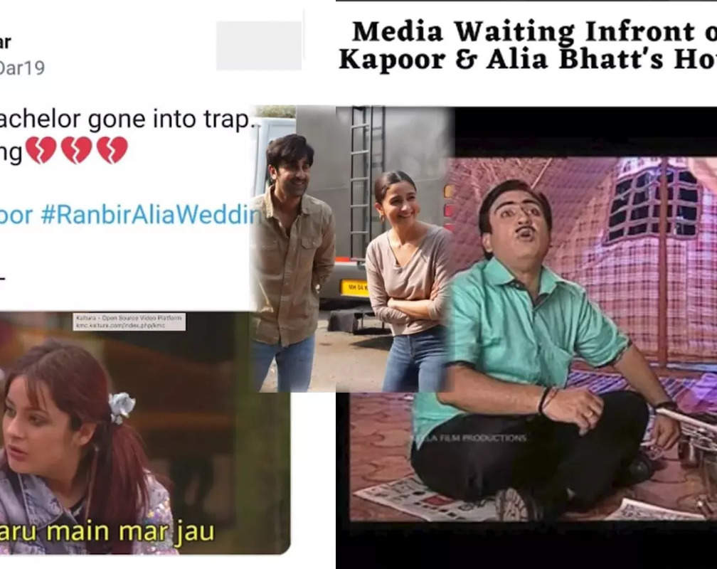
As paparazzi struggle to get exclusive pictures and updates from Ranbir Kapoor - Alia Bhatt's wedding, netizens share memes featuring Shehnaaz Gill and TMKOC's Jethalal
