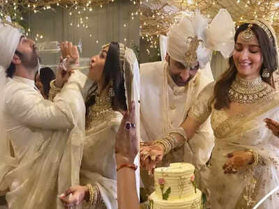 Inside pictures from Ranbir Kapoor and Alia Bhatt's wedding: From raising a toast to cutting the cake, take a look