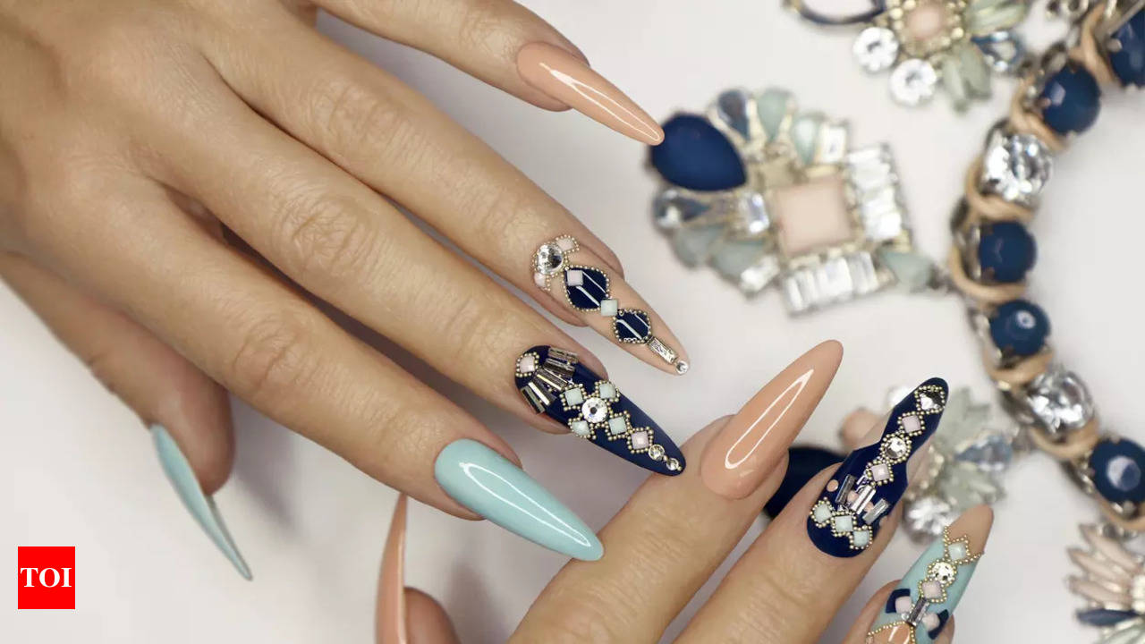 Sky Blue & Pink Silver Sweet Nail Art Design - O2 Nails India