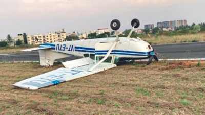 Bengaluru: Pvt plane veers off runway to avoid hitting dog, topples