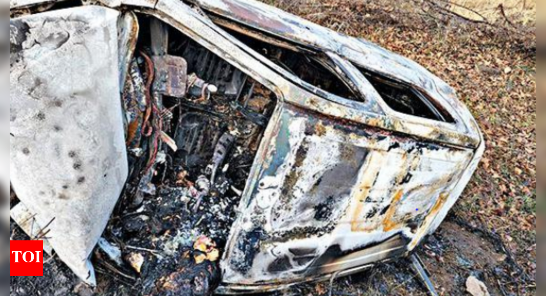 Rajnandgaon: Chhattisgarh: Car catches fire after accident, 5 of a ...