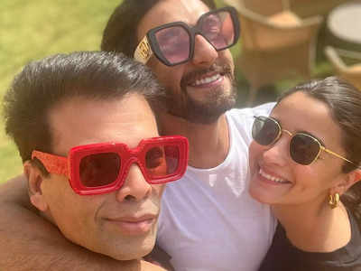 Karan Johar shares a happy selfie with Alia Bhatt and Ranveer Singh as he announces the release date of 'Rocky Aur Rani Ki Prem Kahani' in a poetic style
