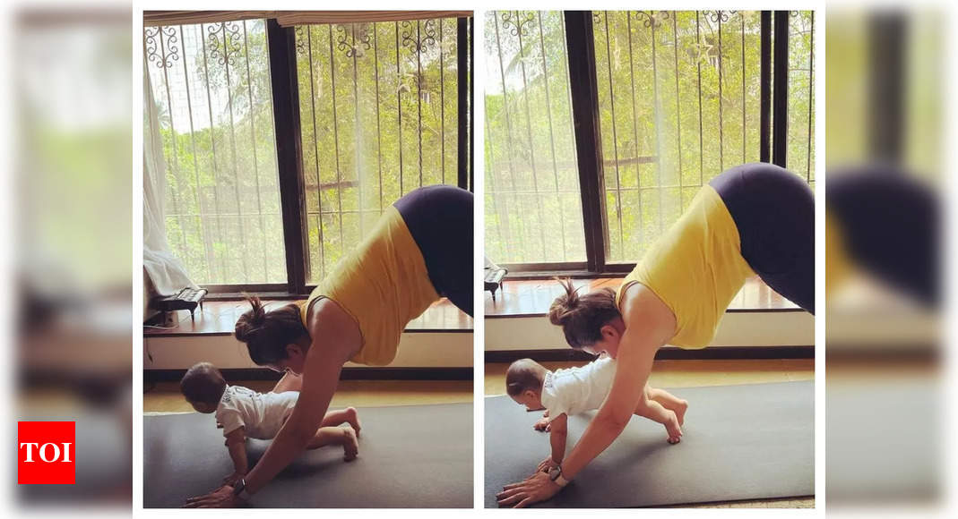 Katrina Kaif and Dia Mirza are all hearts for Neha Dhupia as she does yoga together with her son Guriq – See footage | Hindi Film Information