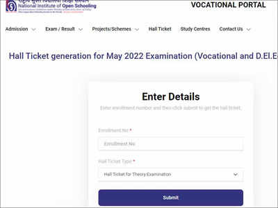 NIOS DElEd, Vocational courses Hall Ticket 2022 released @nios.ac.in, download here