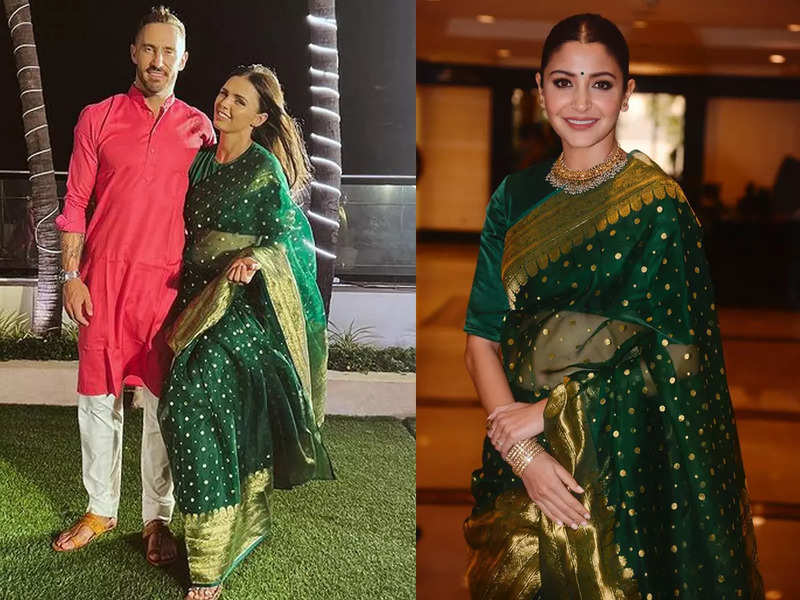Netizens think Anushka Sharma gave her green saree to Faf du Plessis' wife Imari for Glenn Maxwell’s wedding