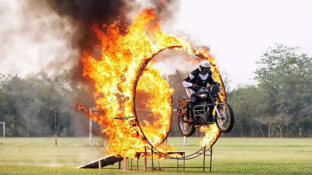 BSF man performs fire stunt