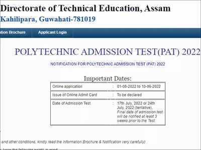 Assam PAT 2022 application registration begins @dte.assam.gov.in, apply here
