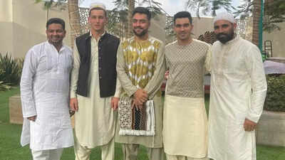 Gujarat Titans players celebrate Eid-ul-Fitr