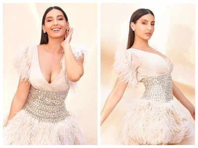 Nora Fatehi is a vision to behold in this gorgeous white feather dress – See photos