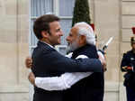 Emmanuel Macron welcomes PM Modi before a meeting