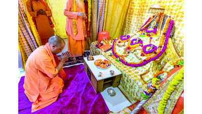 Yogi offers prayers to Ram, reviews temple construction