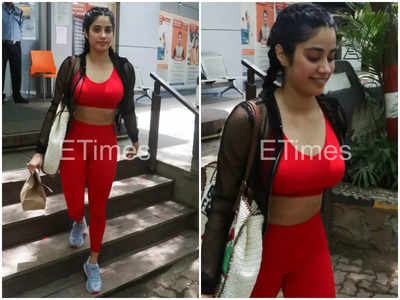 Photos: Janhvi Kapoor makes heads turn in red athleisure as she exits her gym