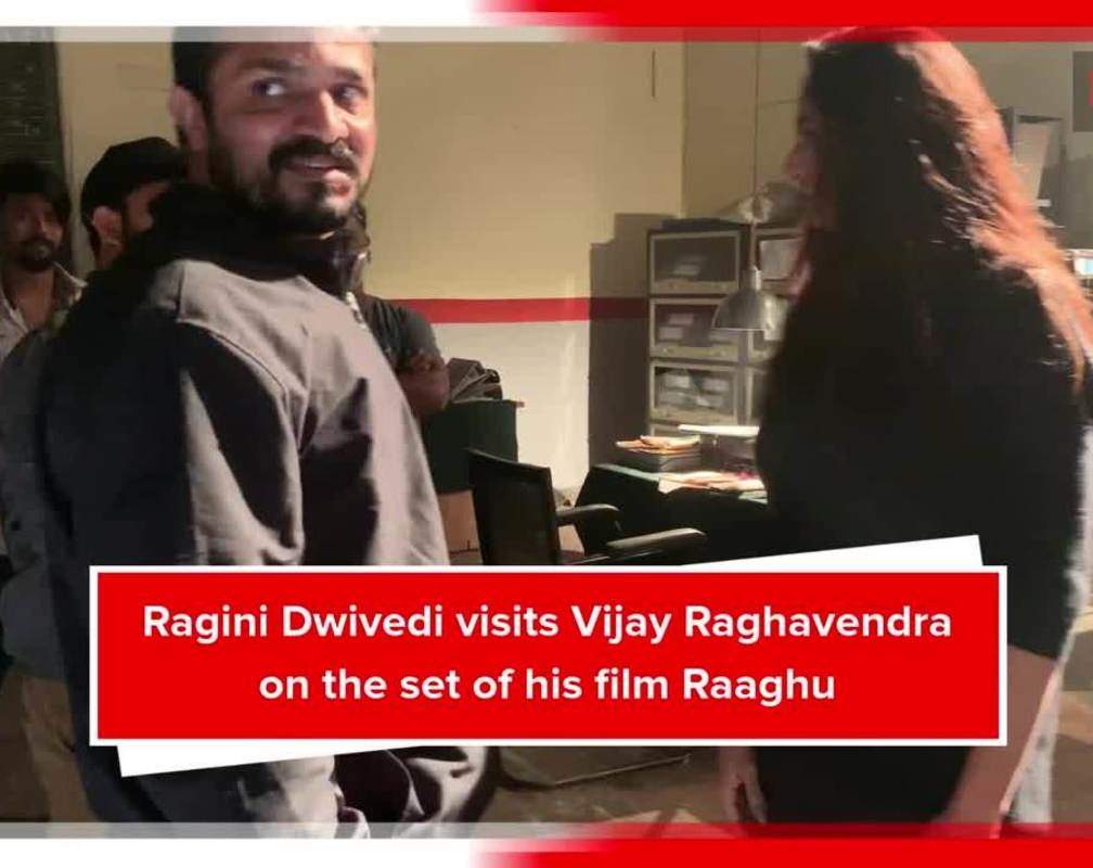 
Ragini Dwivedi visits Vijay Raghavendra on the set of his film Raaghu
