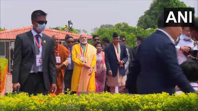 PM Modi holds bilateral talks with his Nepalese counterpart Sher Bahadur Deuba in Lumbini