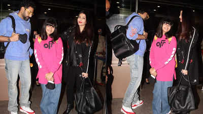 Abhishek Bachchan, Aishwarya Rai Bachchan and Aaradhya Bachchan snapped at  the airport