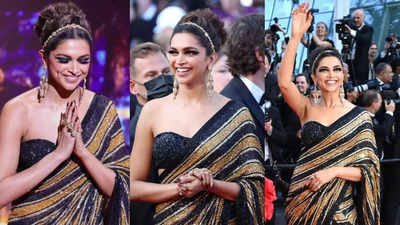 Cannes 2022: Deepika Padukone opts for shimmery golden-black saree at red carpet opening ceremony