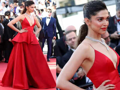 Deepika Padukone Slays in Sexy Plunging Neckline in Hot Red Dress – See  Pics from Cannes 2022