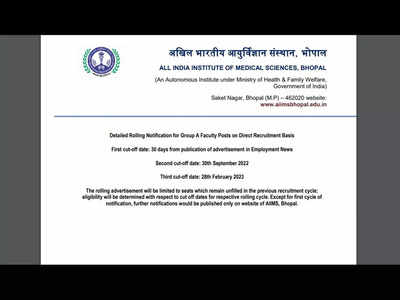 AIIMS Bhopal Recruitment 2022: Apply for Group A faculty, non-faculty vacancies @aiimsbhopal.edu.in